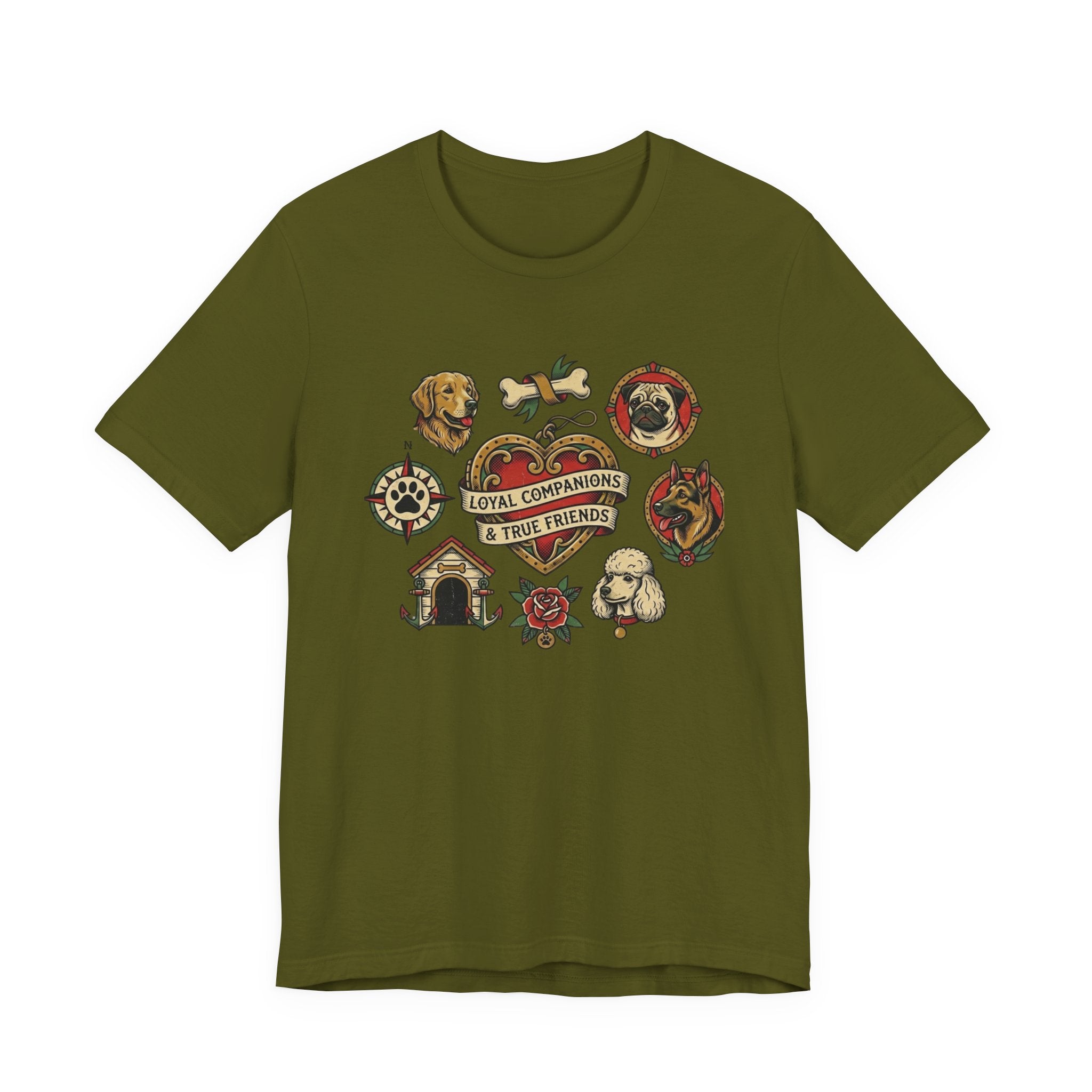 Dog Tattoo Flash T-Shirt — "Loyal Companions & True Friends" Graphic Tee