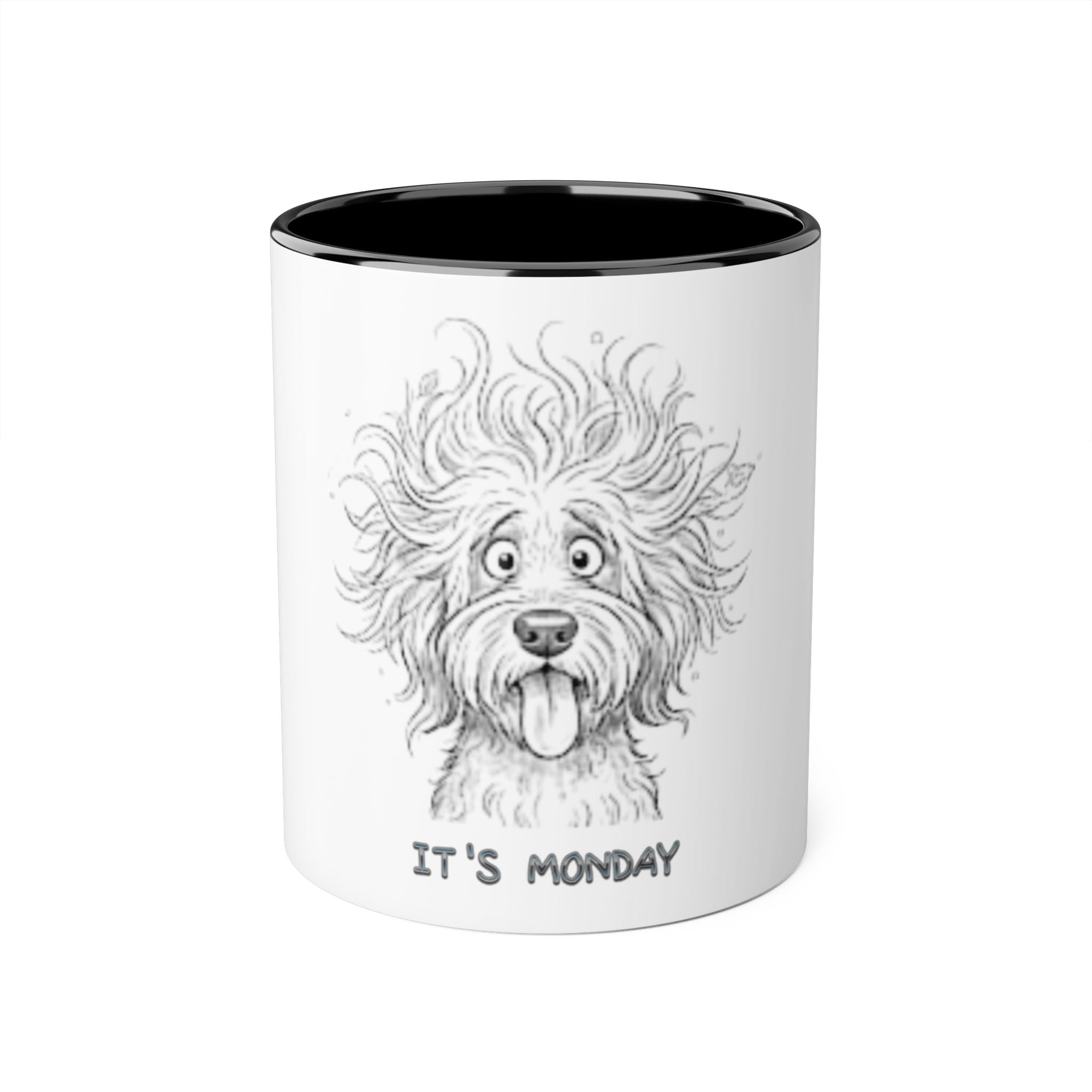It's Monday Dog Mug — Cute Fluffy Pup Coffee Accent Mug, Funny Workweek Gift