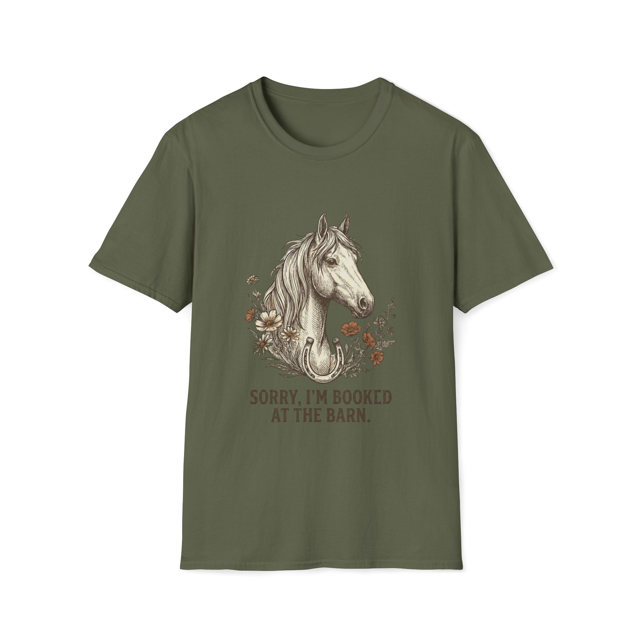 Horse T-Shirt — "Sorry, I'm Booked at the Barn" Graphic Tee for Equestrians