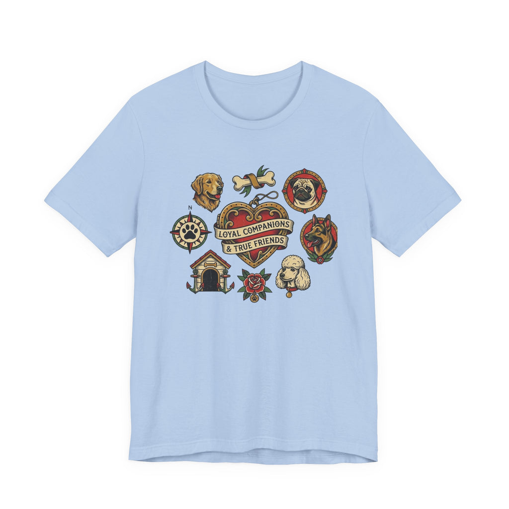 Dog Tattoo Flash T-Shirt — "Loyal Companions & True Friends" Graphic Tee