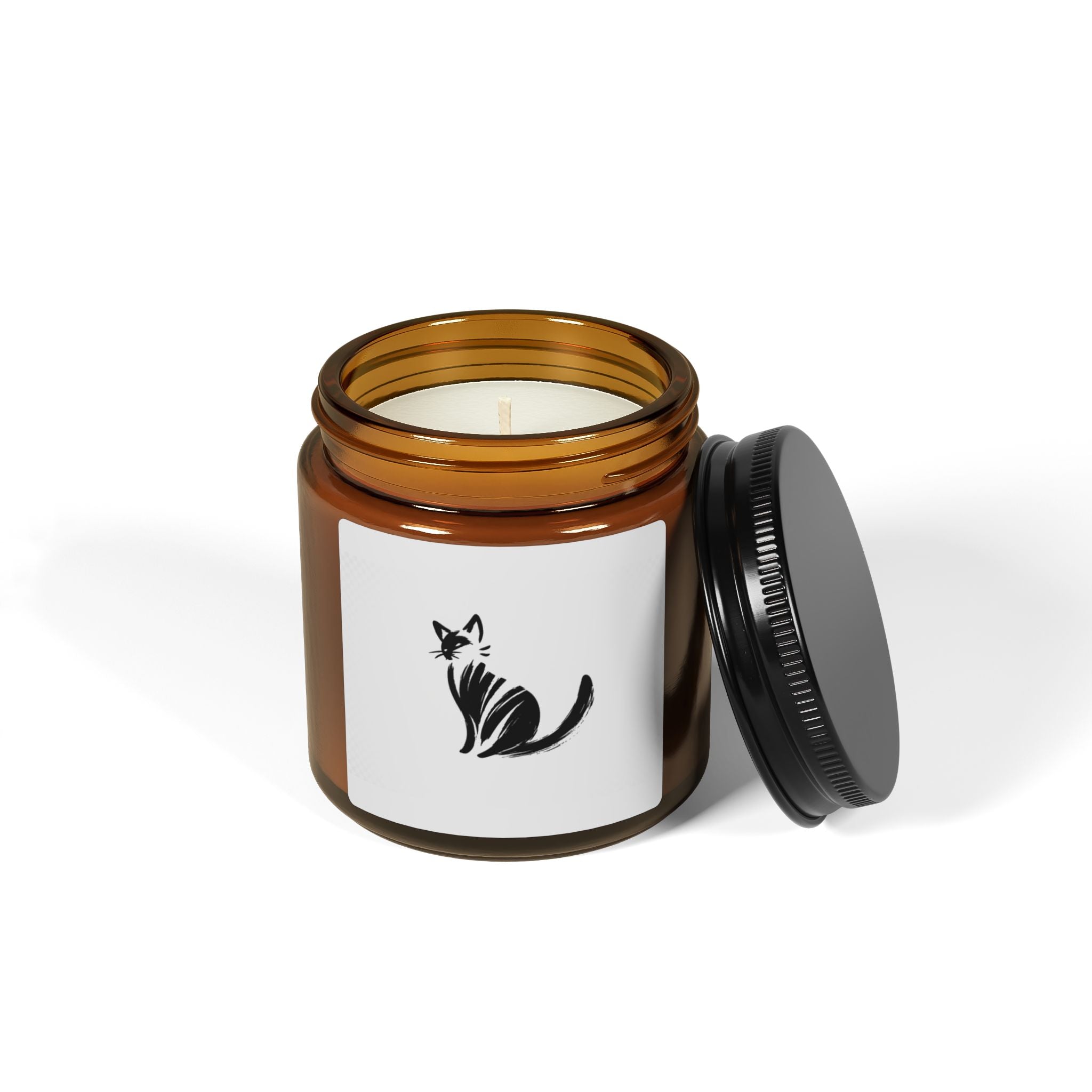 Sweet Cat Illustration Candle Amber Jar | Scented Soy Candle