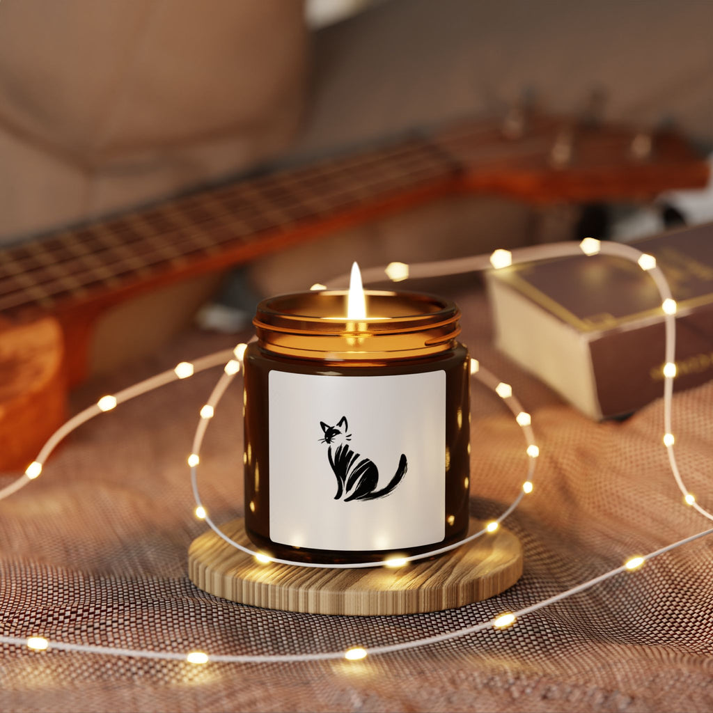 Sweet Cat Illustration Candle Amber Jar | Scented Soy Candle
