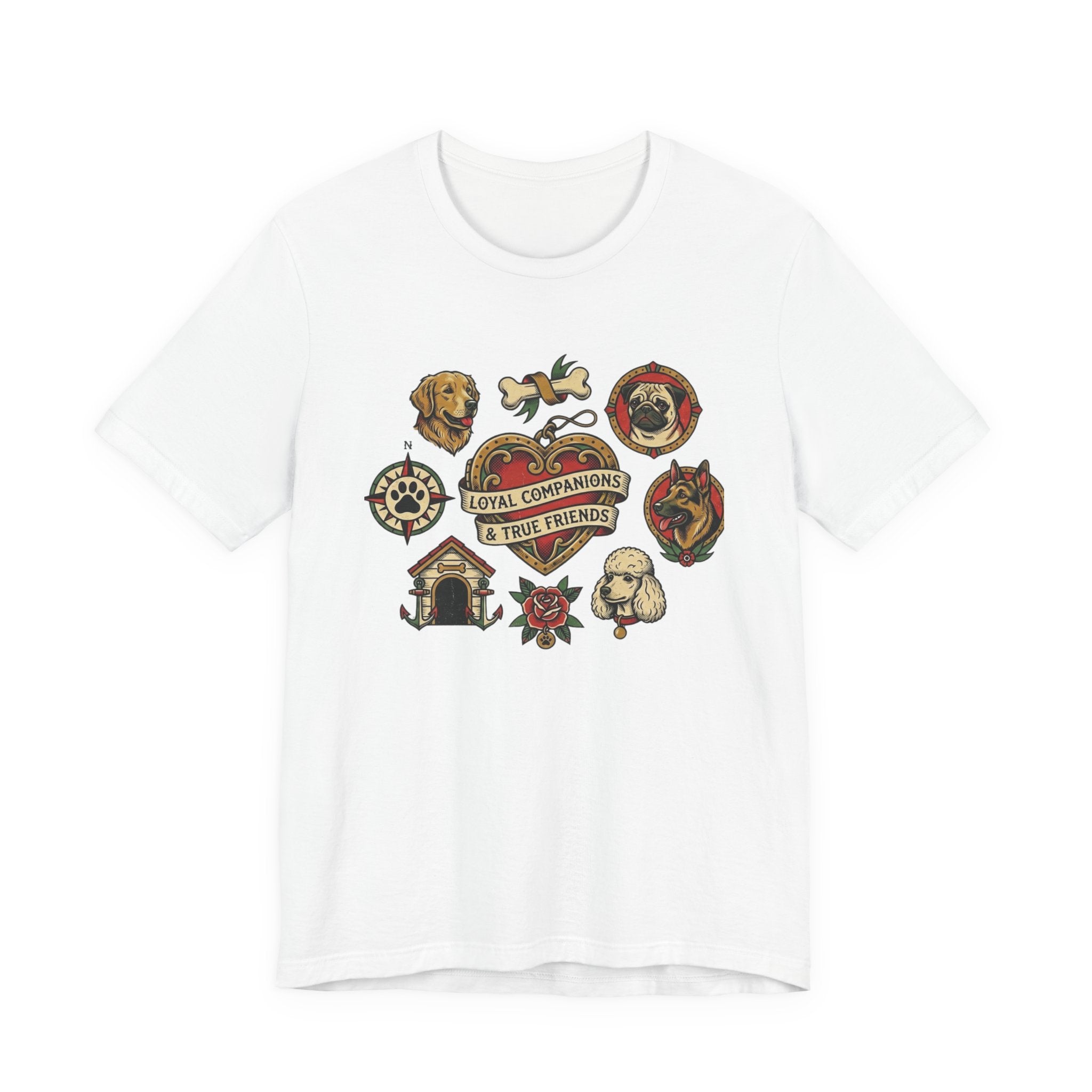 Dog Tattoo Flash T-Shirt — "Loyal Companions & True Friends" Graphic Tee