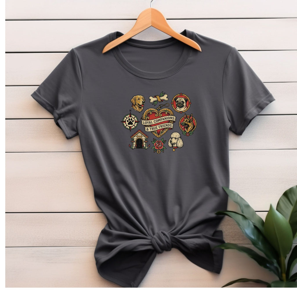 Dog Tattoo Flash T-Shirt — "Loyal Companions & True Friends" Graphic Tee