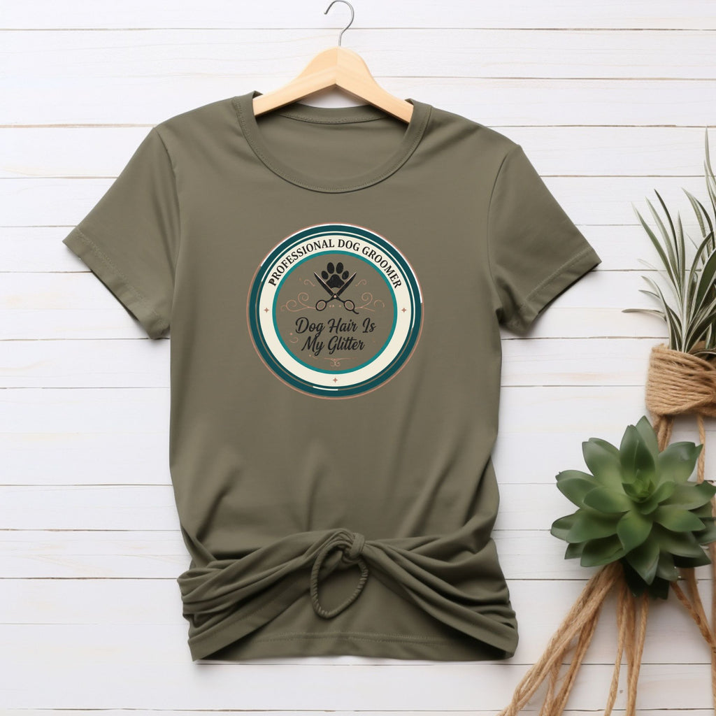 Dog Groomer T-Shirt — "Dog Hair Is My Glitter" Grooming Logo Tee