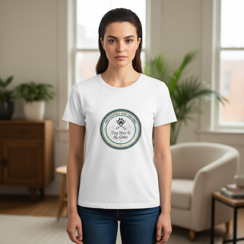 Dog Groomer T-Shirt — "Dog Hair Is My Glitter" Grooming Logo Tee