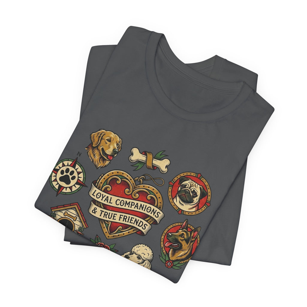 Dog Tattoo Flash T-Shirt — "Loyal Companions & True Friends" Graphic Tee