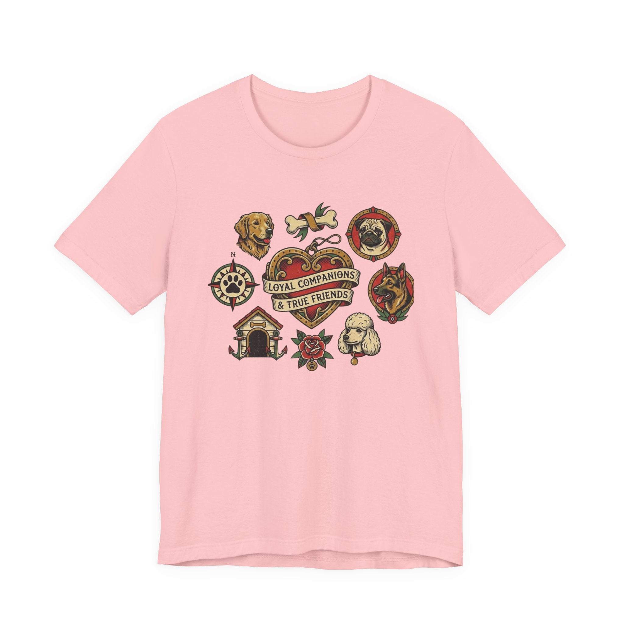 Dog Tattoo Flash T-Shirt — "Loyal Companions & True Friends" Graphic Tee