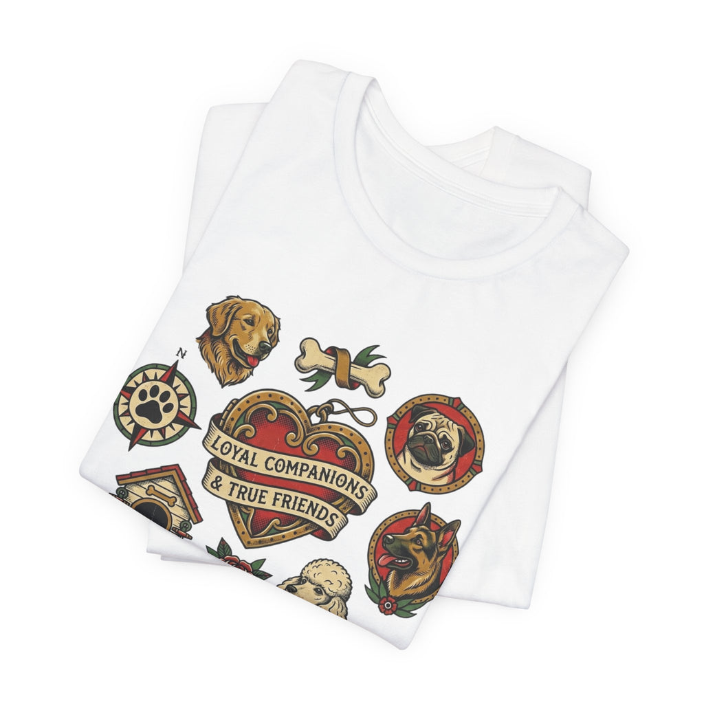 Dog Tattoo Flash T-Shirt — "Loyal Companions & True Friends" Graphic Tee