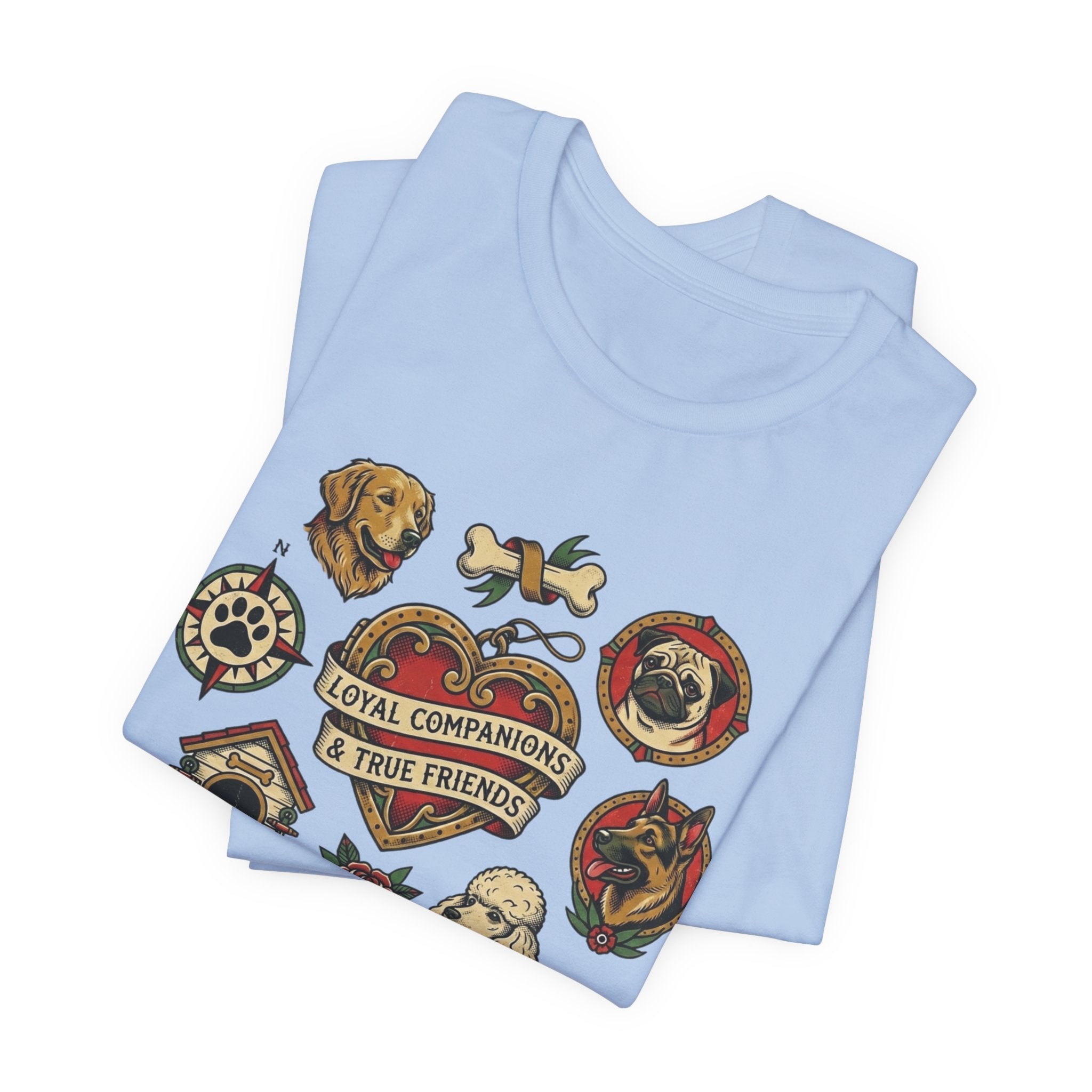 Dog Tattoo Flash T-Shirt — "Loyal Companions & True Friends" Graphic Tee
